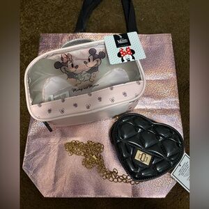 Disney Mickey & Minnie Cosmetic Bag with Heart Crossbody and Shiny Gift Bag